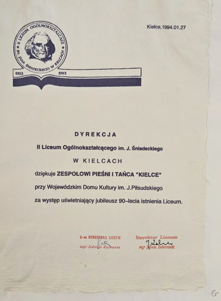 1994 6 33 podziekowanie z ii liceum